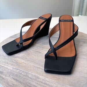 Angel Alarcon Spain Black Leather Wedge Sandals Women’s Size 8 Strappy Shoe